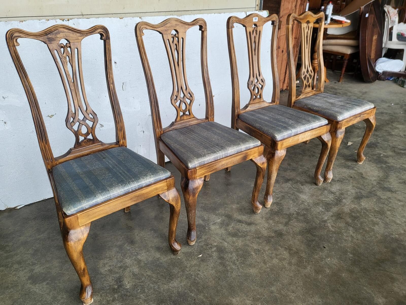 Six Antique Repro High Back Dining Chairs Cabriole Legs Carvers photo for sale