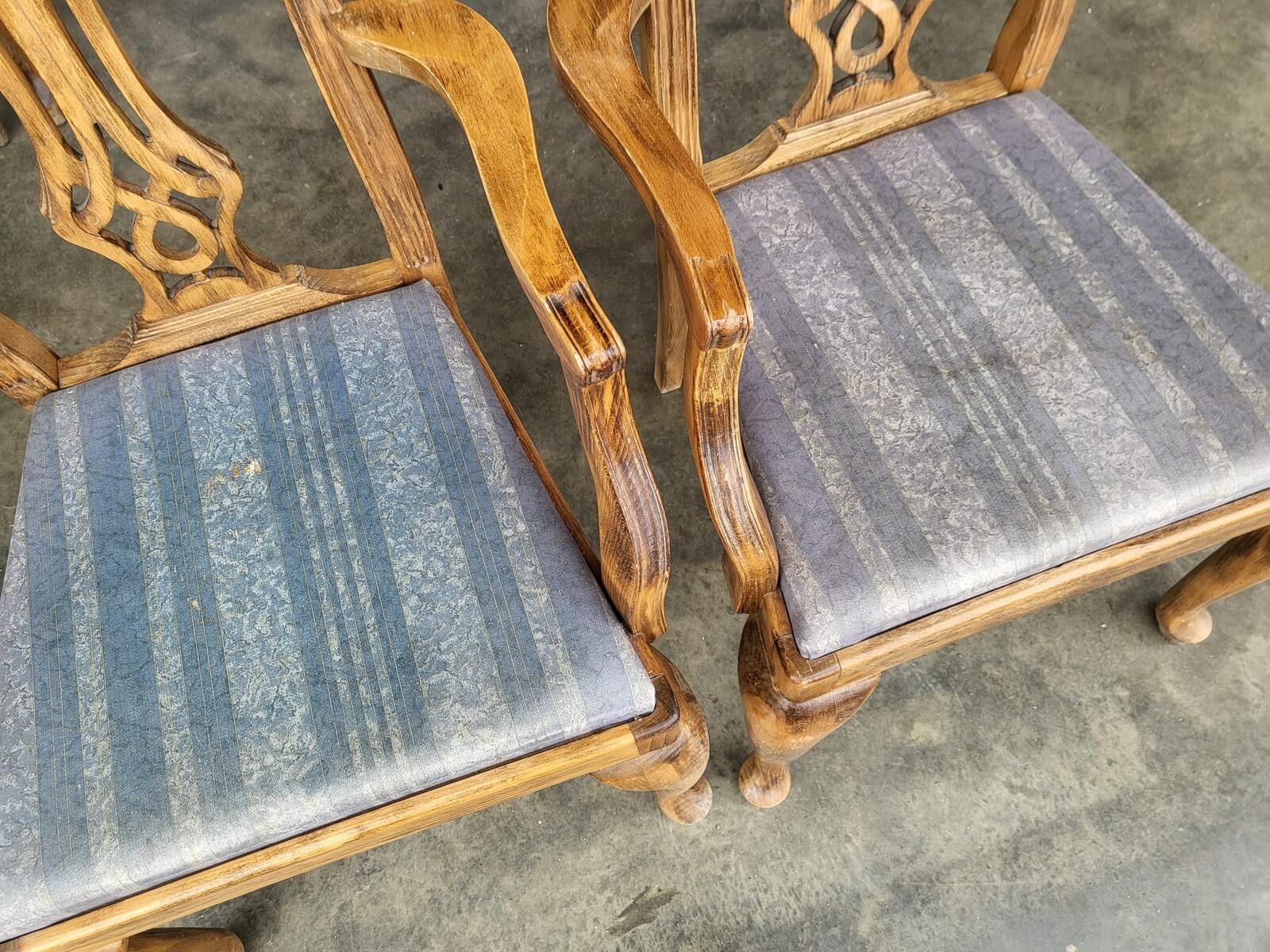 photo for sale Six Antique Repro High Back Dining Chairs Cabriole Legs Carvers
