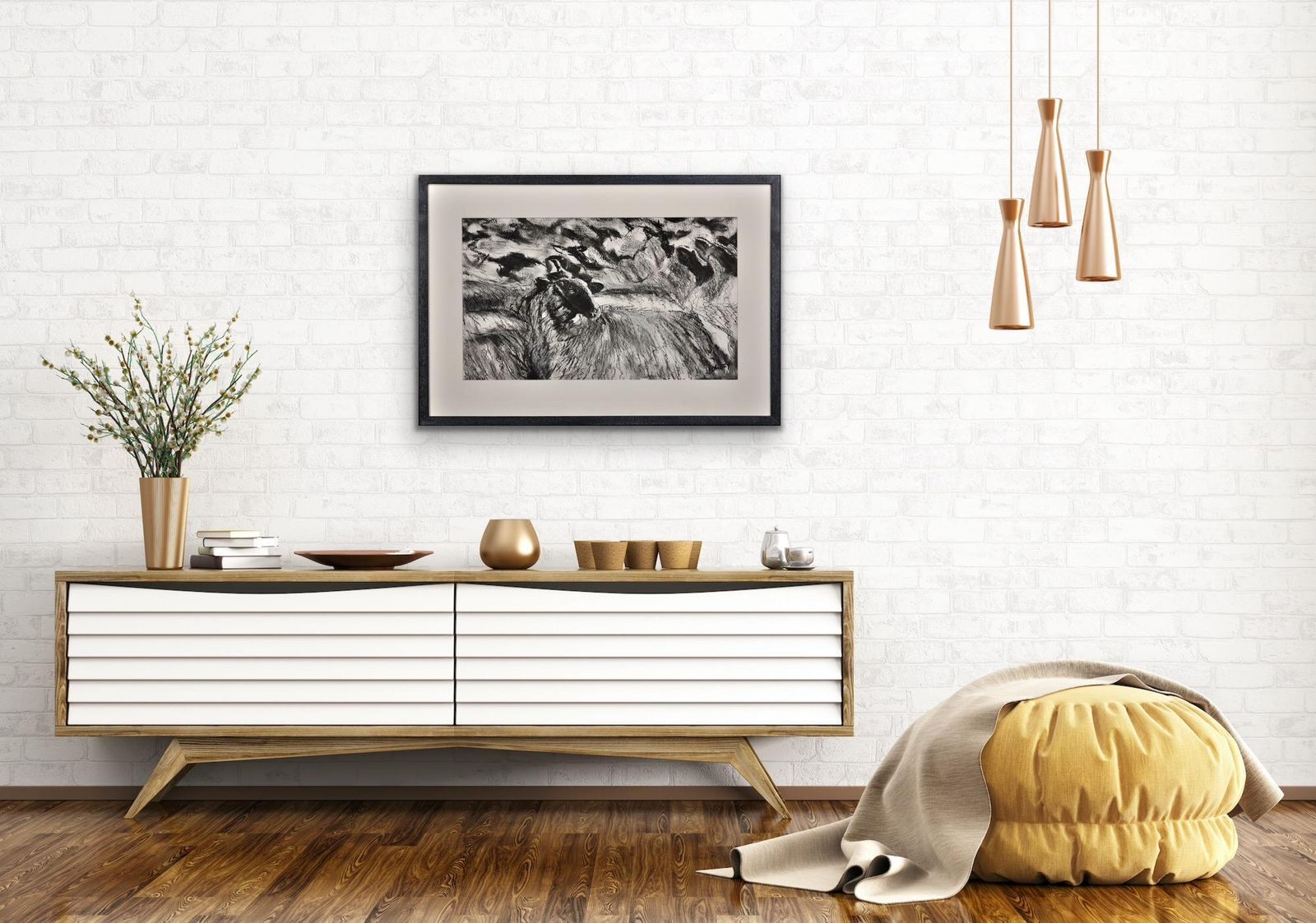 photo vinterior Susan Pomery Wilks. A Flock Of Clun Forest Sheep. Framed Original Pastel & Charcoal On Paper. Modern British. Native Breed Farming In West Wales.