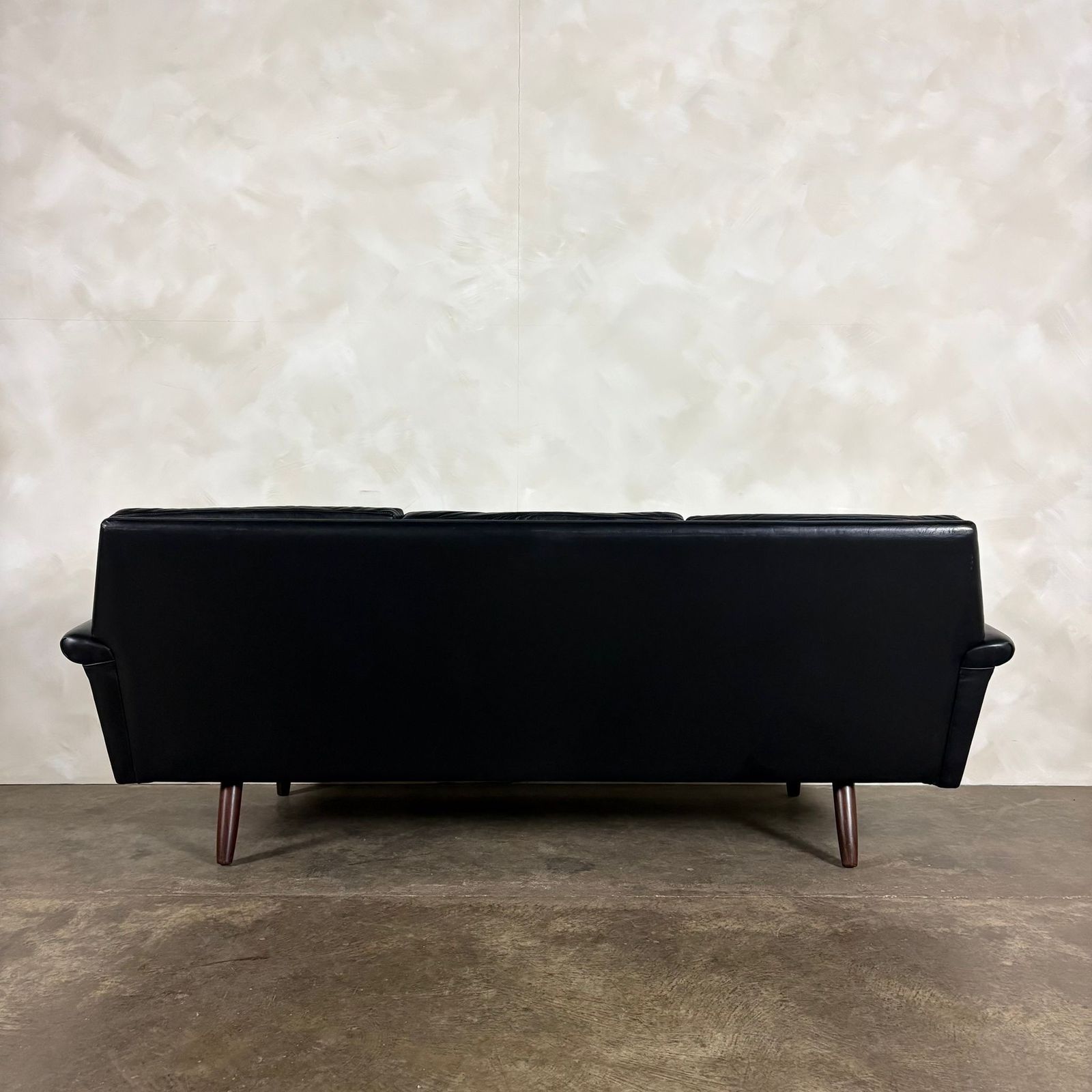Black Leather Three Seater Sofa Danish 1960s Mid Century Retro Mcm photo Furniture