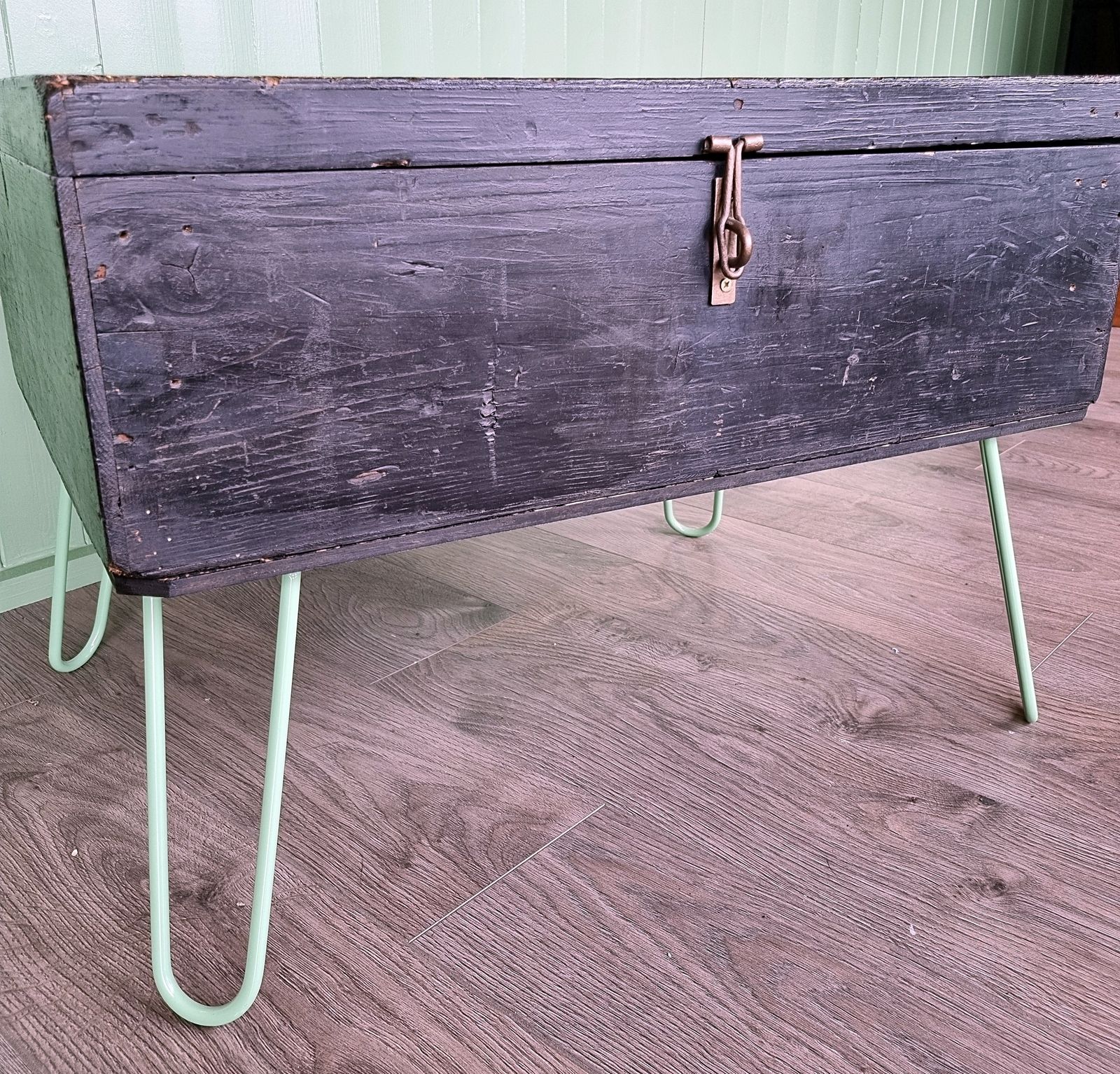 Industrial Merchant Chest Coffee Table With Hairpin Legs photo for sale
