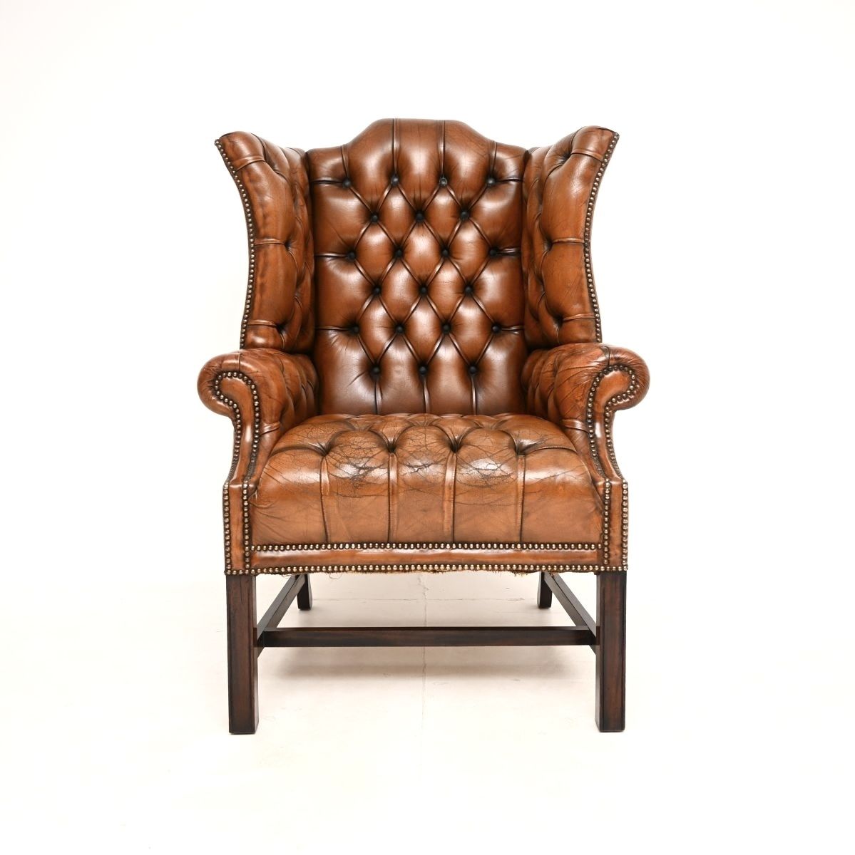 Antique Deep Buttoned Leather Wing Back Armchair photo furniture