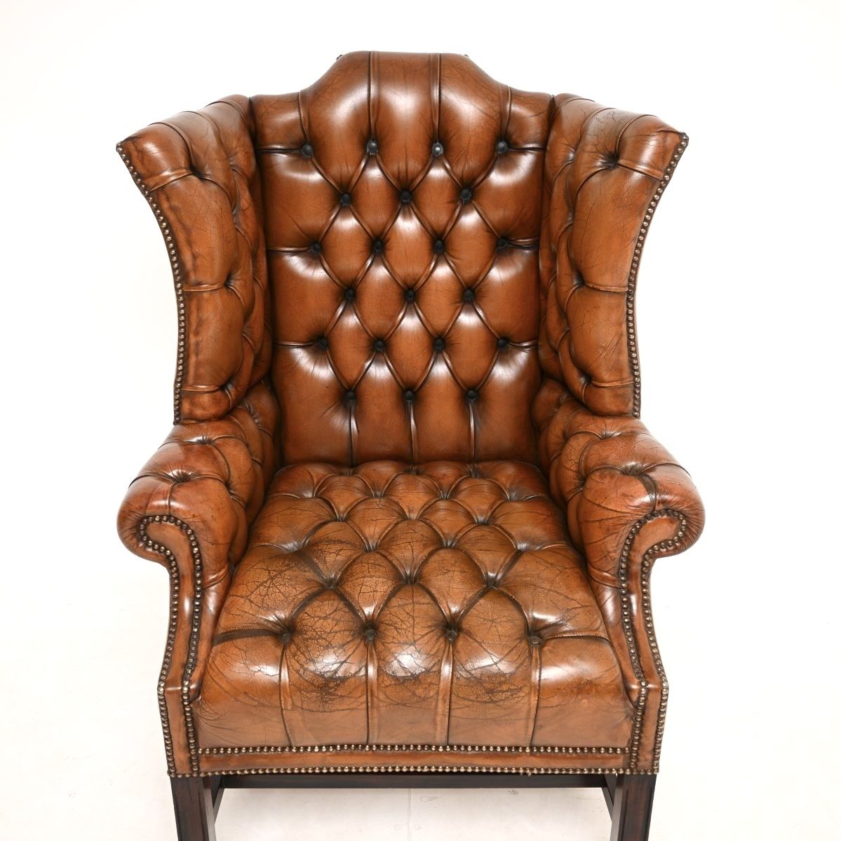Antique Deep Buttoned Leather Wing Back Armchair photo Furniture