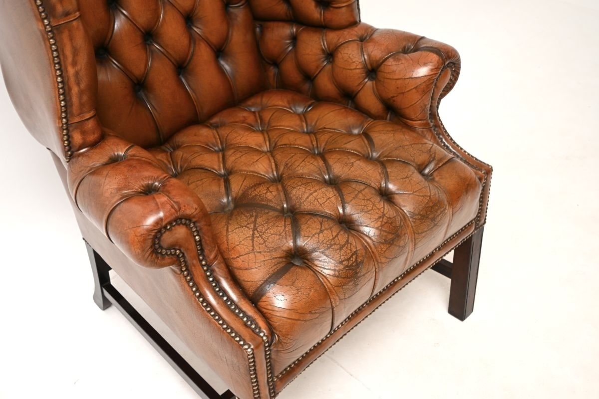 Antique Deep Buttoned Leather Wing Back Armchair photo 1983.0