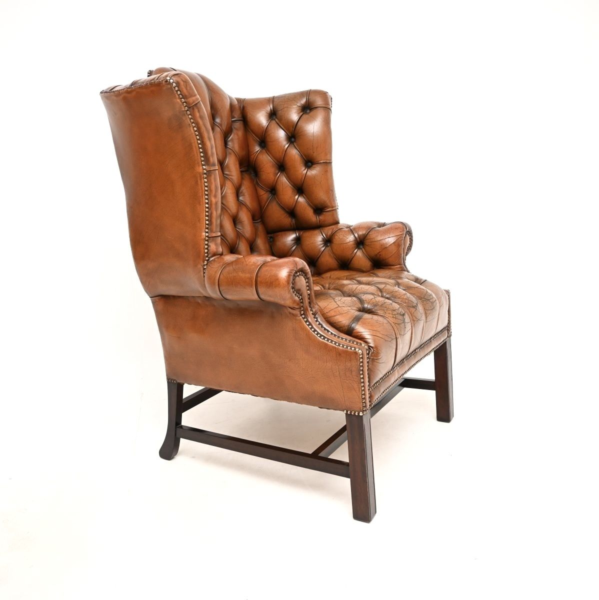 Antique Deep Buttoned Leather Wing Back Armchair photo buy