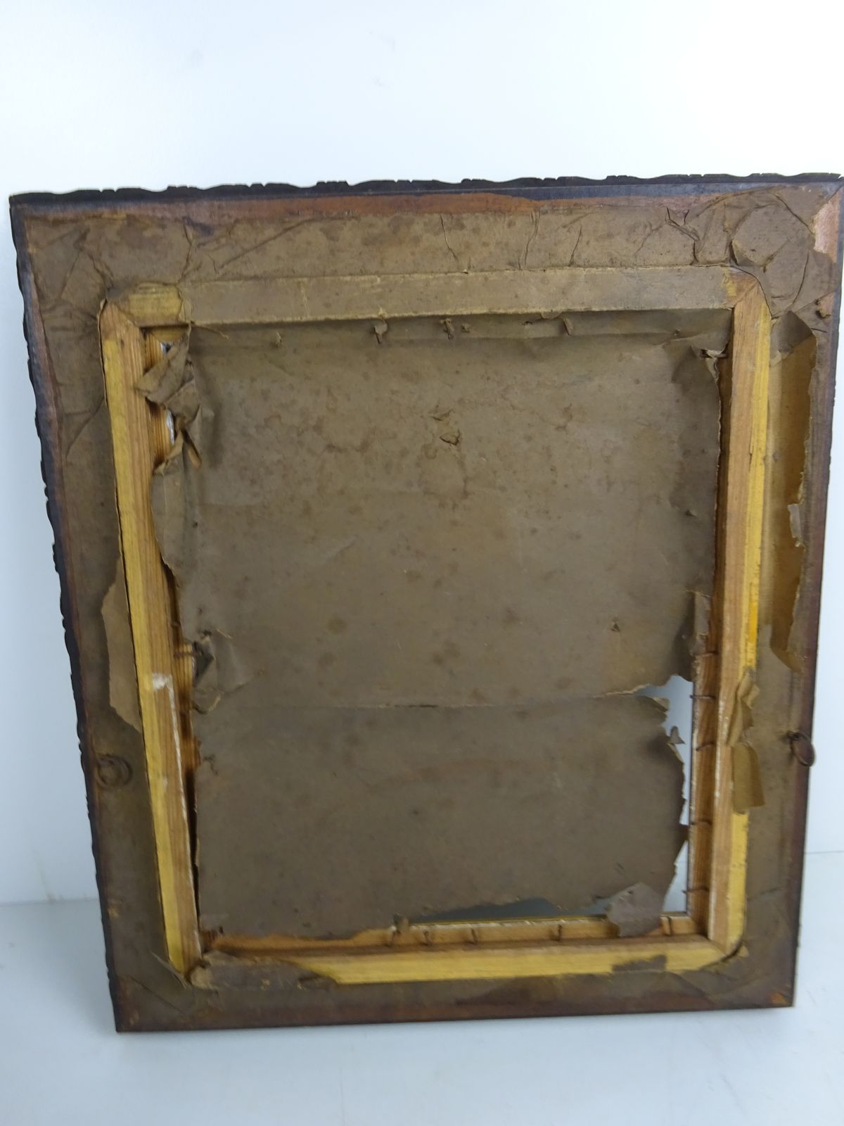 100.0 Reclaimed Victorian Carved Oak Picture Frame, With Glass & Gold Matting photo