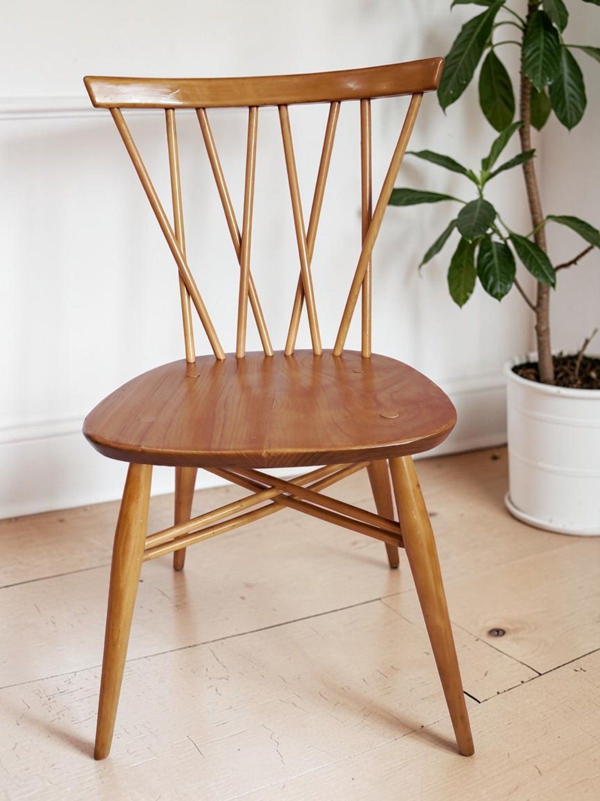 Mid Century Vintage Ercol Candlestick Dining Chair Model 376 Elm Beech 1960's photo vinterior