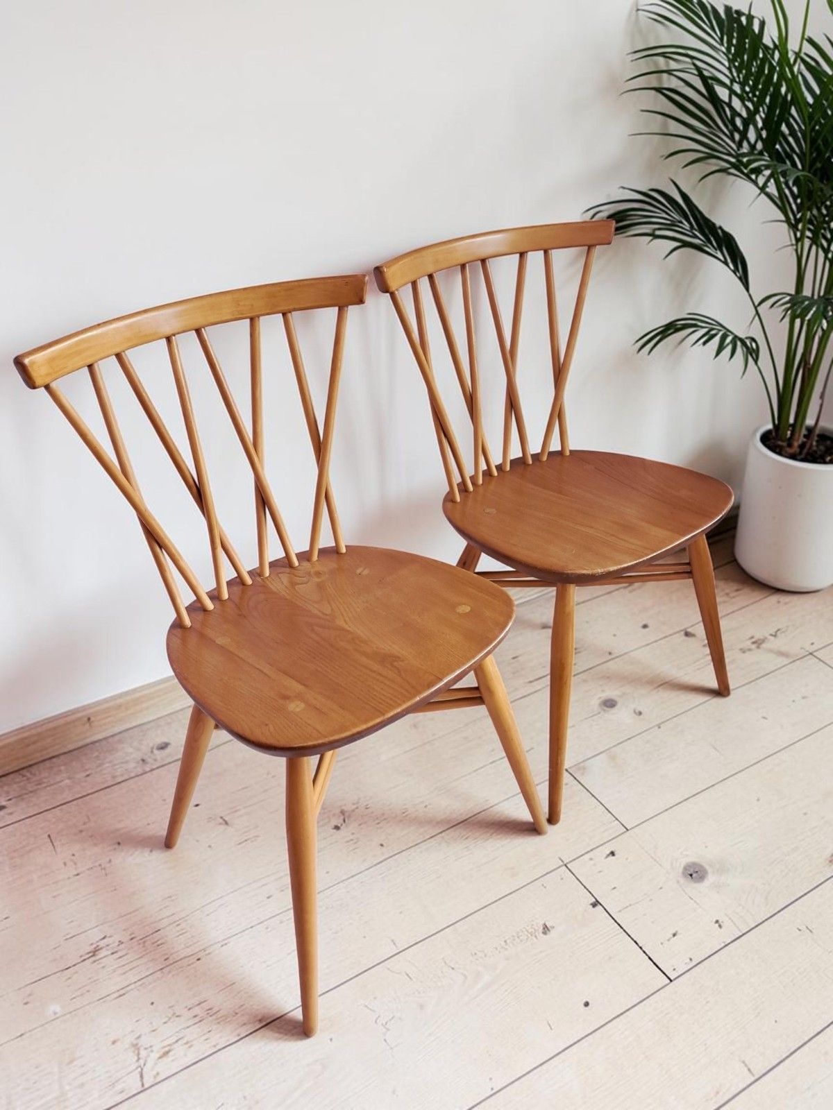 Pair Vintage Ercol Candlestick Dining Chairs Model 376 Mid Century Elm Beech 196 photo furniture