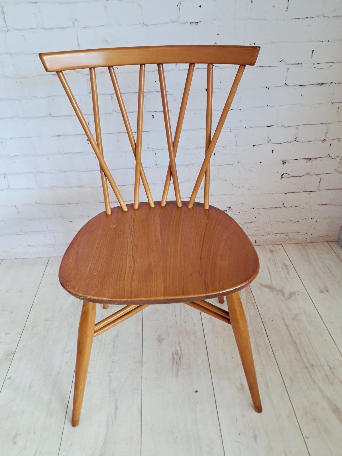 Pair Vintage Ercol Candlestick Dining Chairs Model 376 Mid Century Elm Beech 196 photo buy