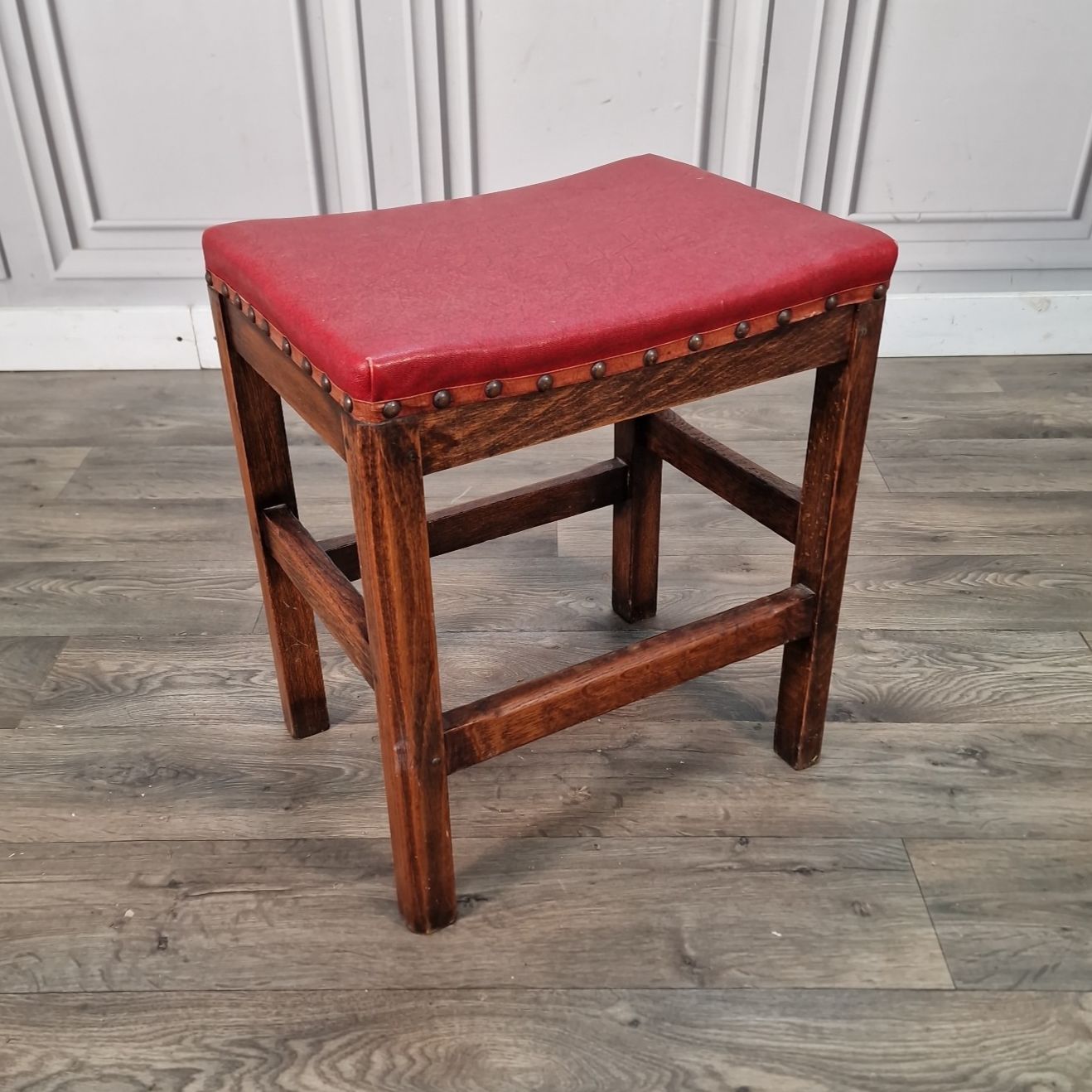 Vintage Rustic Country Stool Kitchen Seat Piano Pub Retro Solid Wooden Oak
