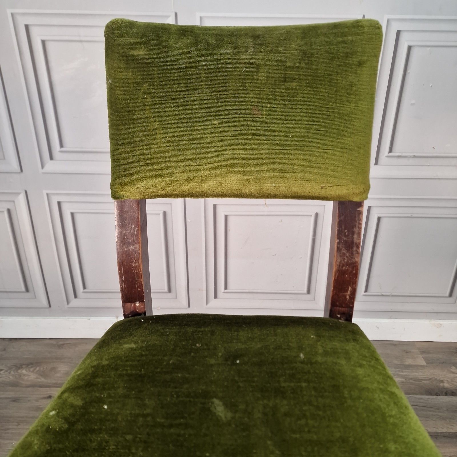 Vintage Tall Stool Chair Upholstered Green Solid Wooden Breakfast Bar Seat Pub photo 80.0