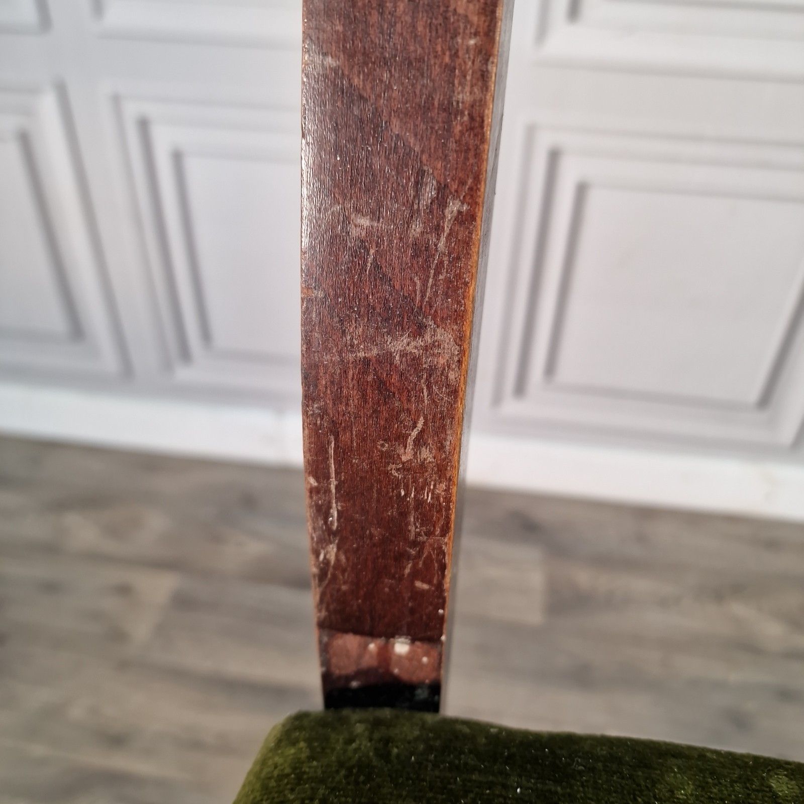 Vintage Tall Stool Chair Upholstered Green Solid Wooden Breakfast Bar Seat Pub photo vinterior