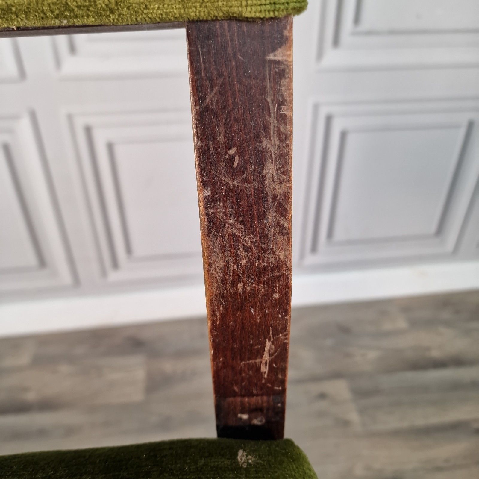 Vintage Tall Stool Chair Upholstered Green Solid Wooden Breakfast Bar Seat Pub photo buy