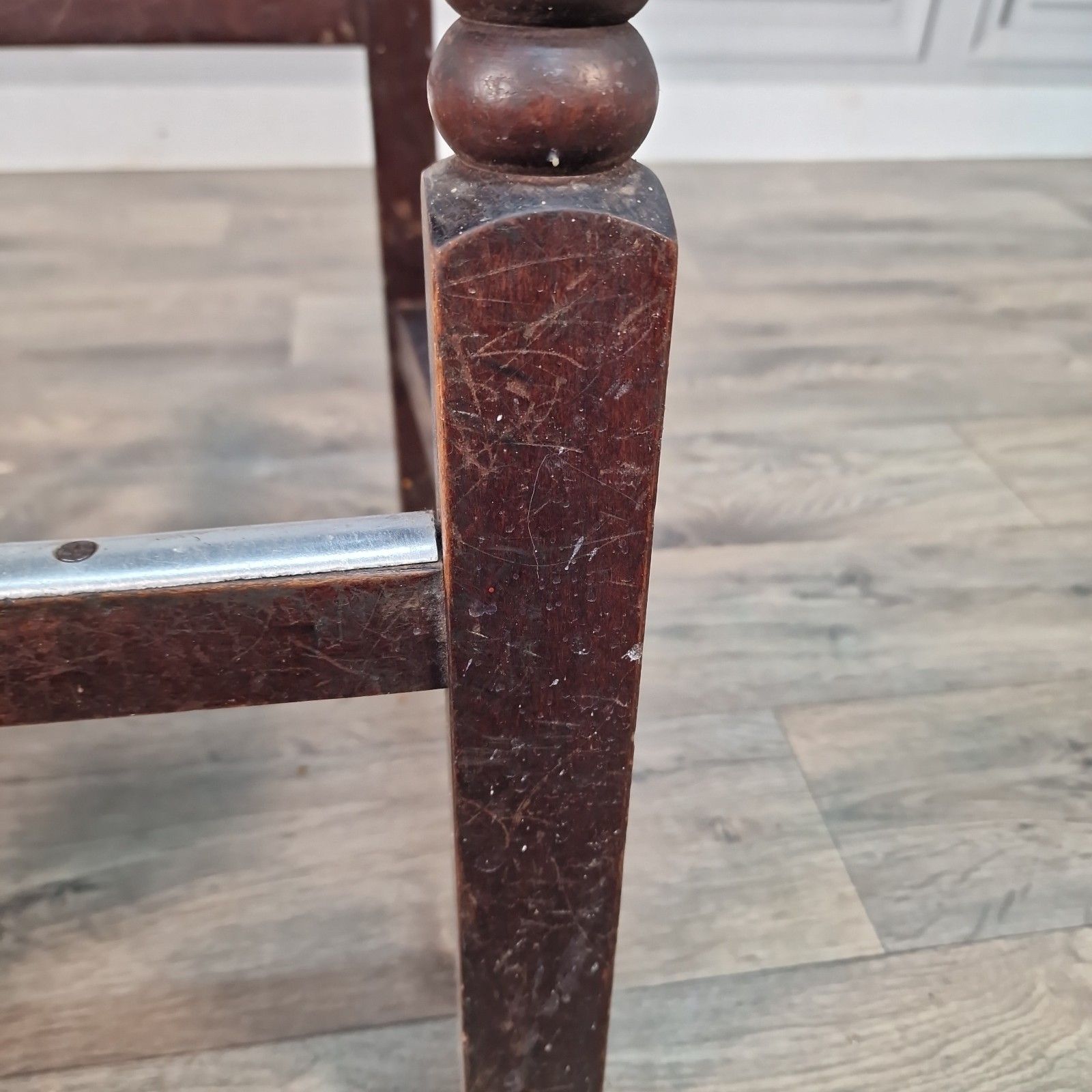 photo vinterior Vintage Tall Stool Chair Upholstered Green Solid Wooden Breakfast Bar Seat Pub