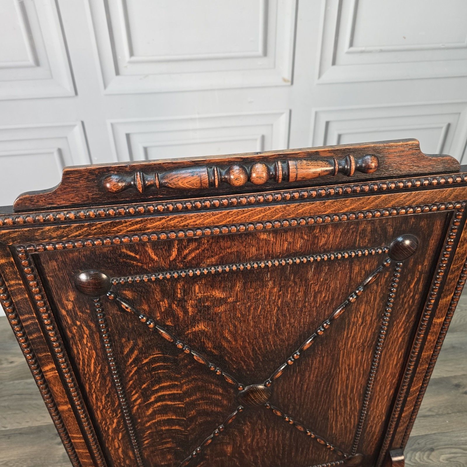 Antique Oak Fire Screen Jacobean Revival Fireside Guard Decorative Stand Wooden photo 160.0