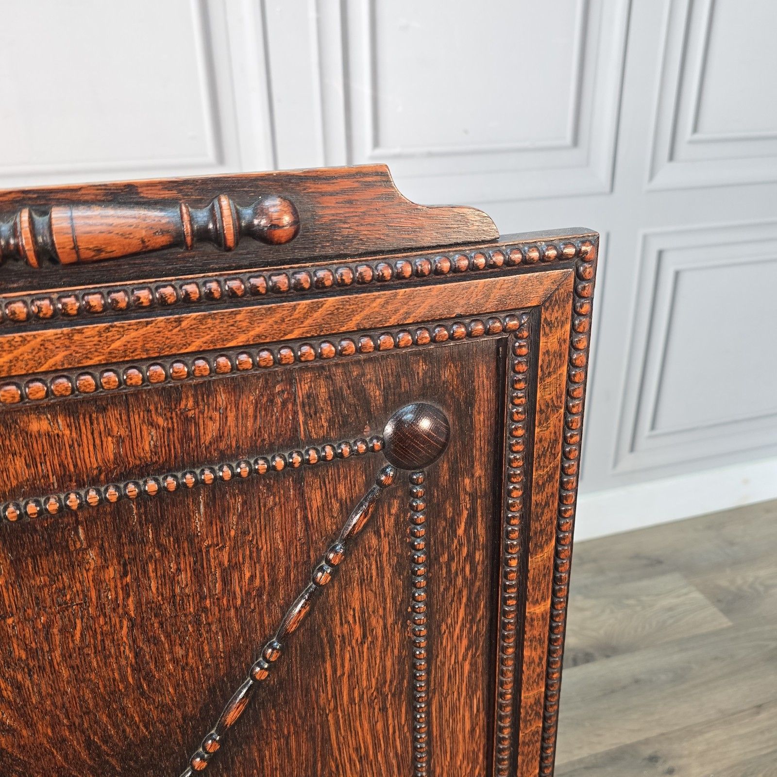 Antique Oak Fire Screen Jacobean Revival Fireside Guard Decorative Stand Wooden photo vintage