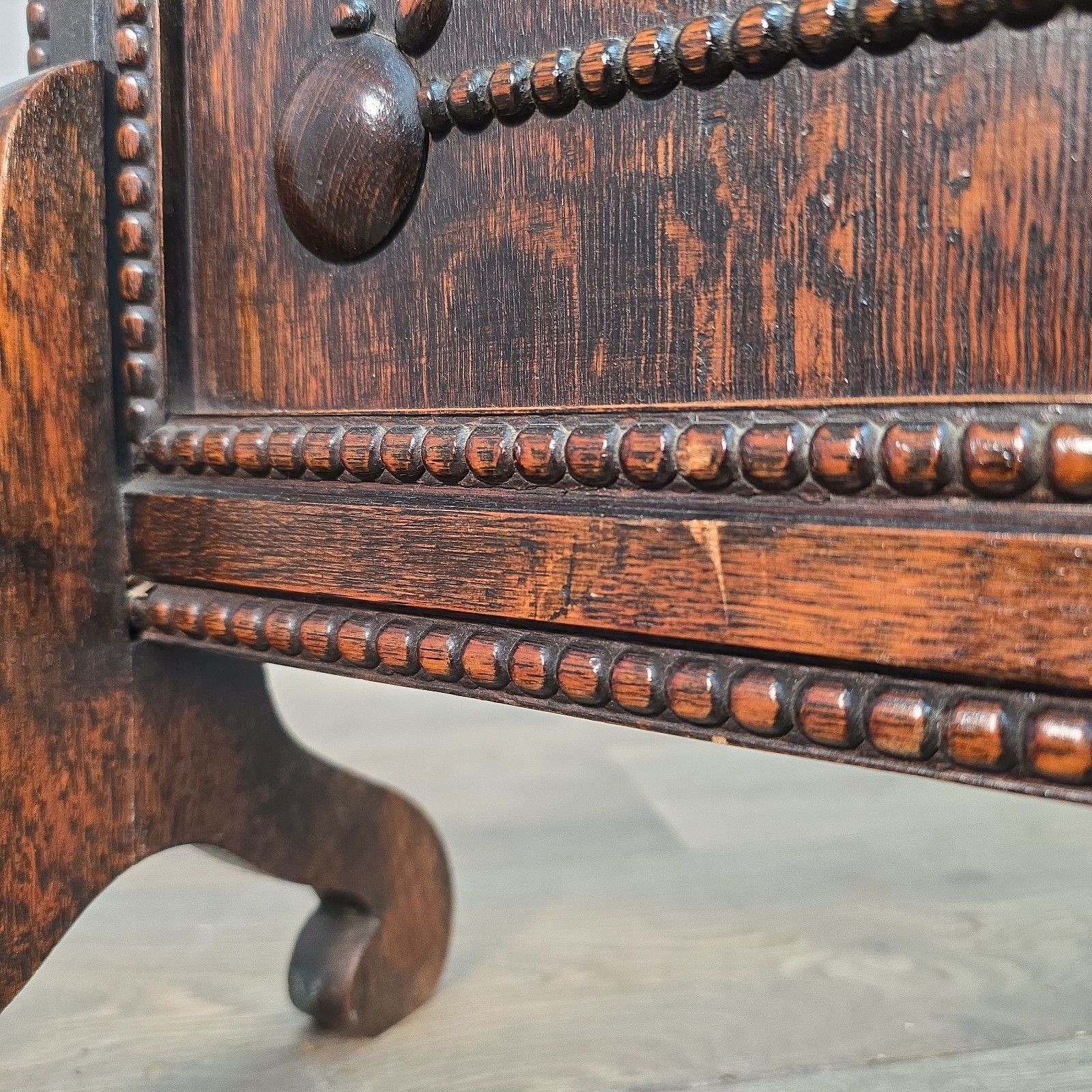 Home Fixtures Antique Oak Fire Screen Jacobean Revival Fireside Guard Decorative Stand Wooden photo