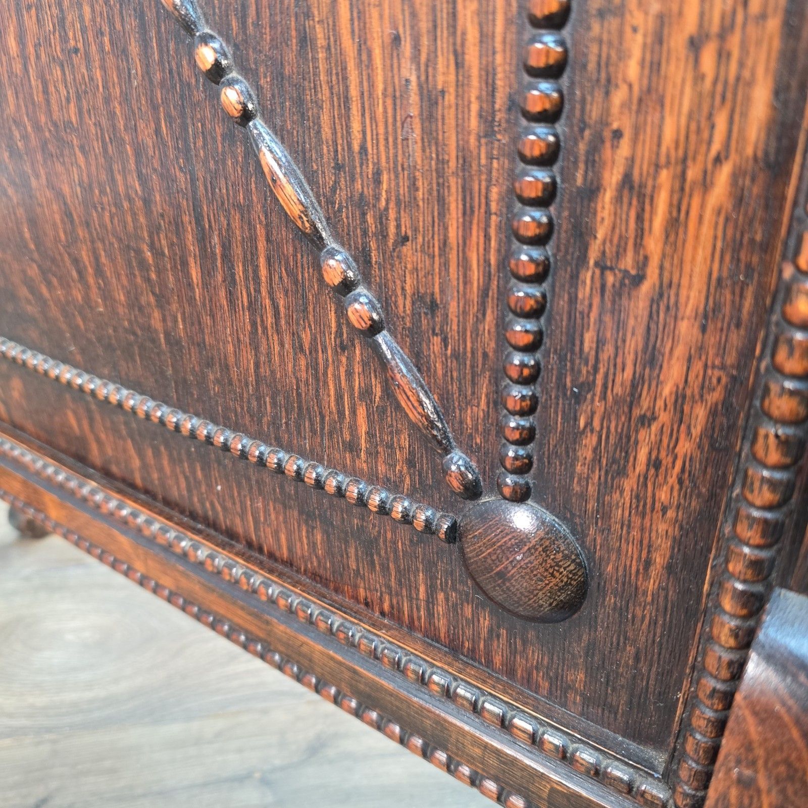 160.0 Antique Oak Fire Screen Jacobean Revival Fireside Guard Decorative Stand Wooden photo