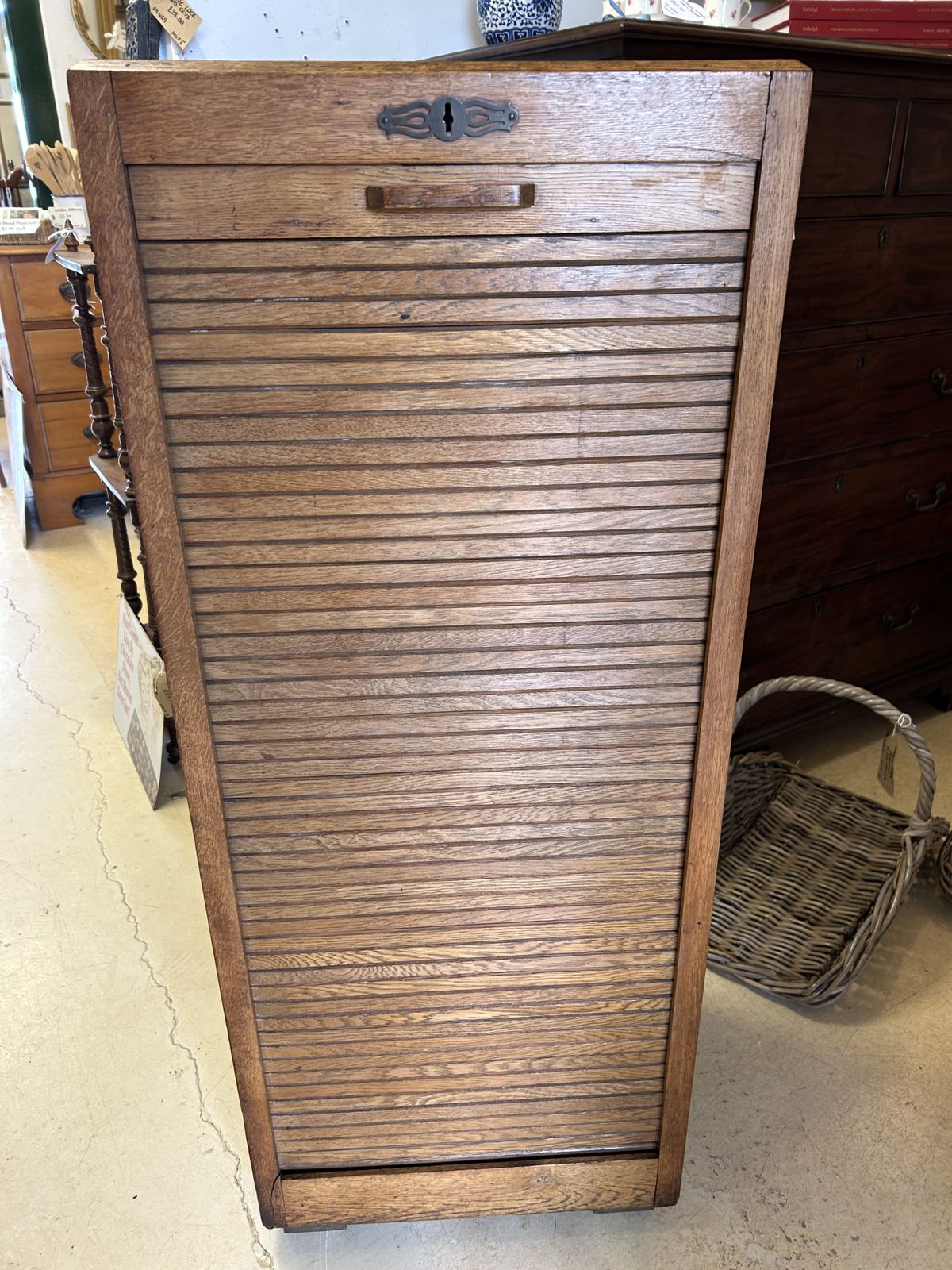Oak Tambour Filing Cabinet With Working Key photo furniture