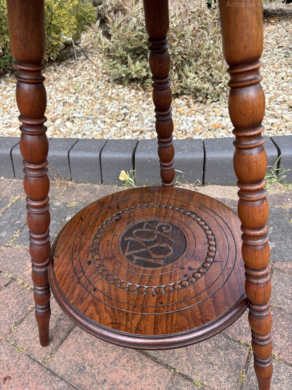 Arts & Crafts Carved Walnut Side Table photo furniture