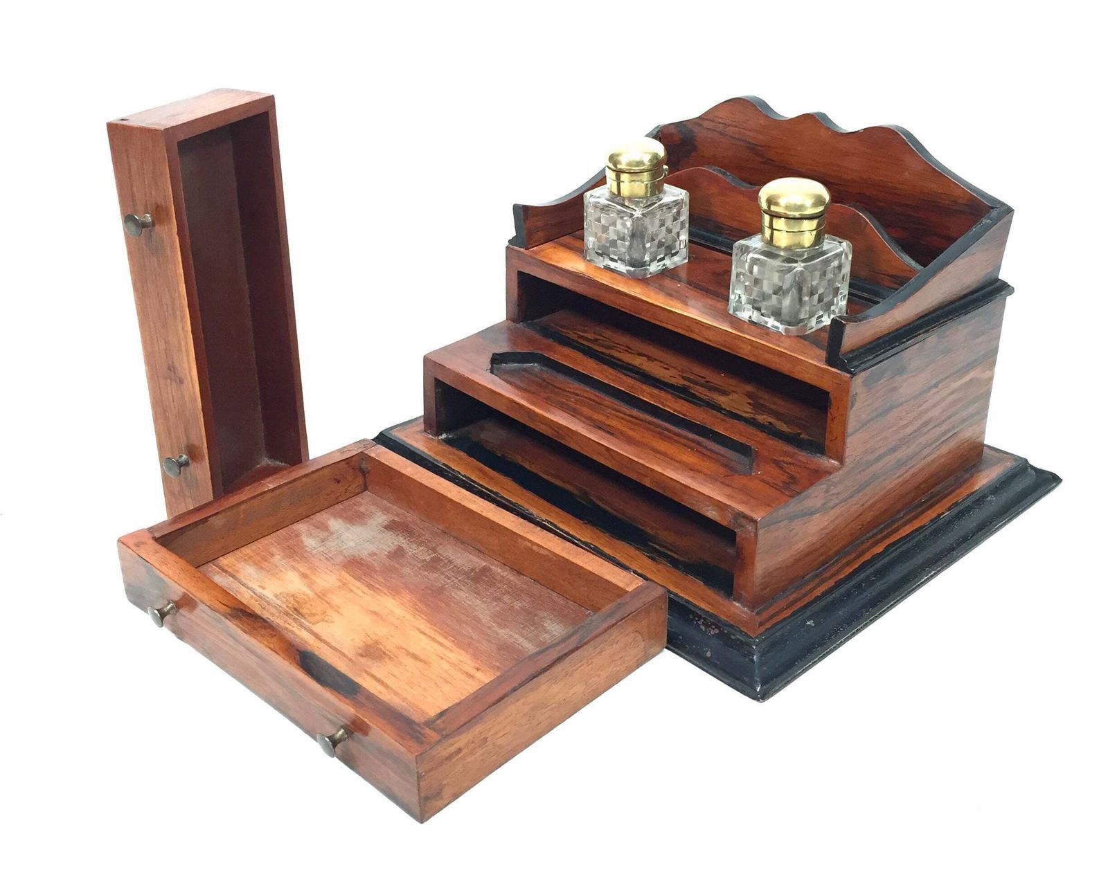 photo furniture Antique Victorian Wooden Desktop Writing Inkstand / Stationery Letter Rack