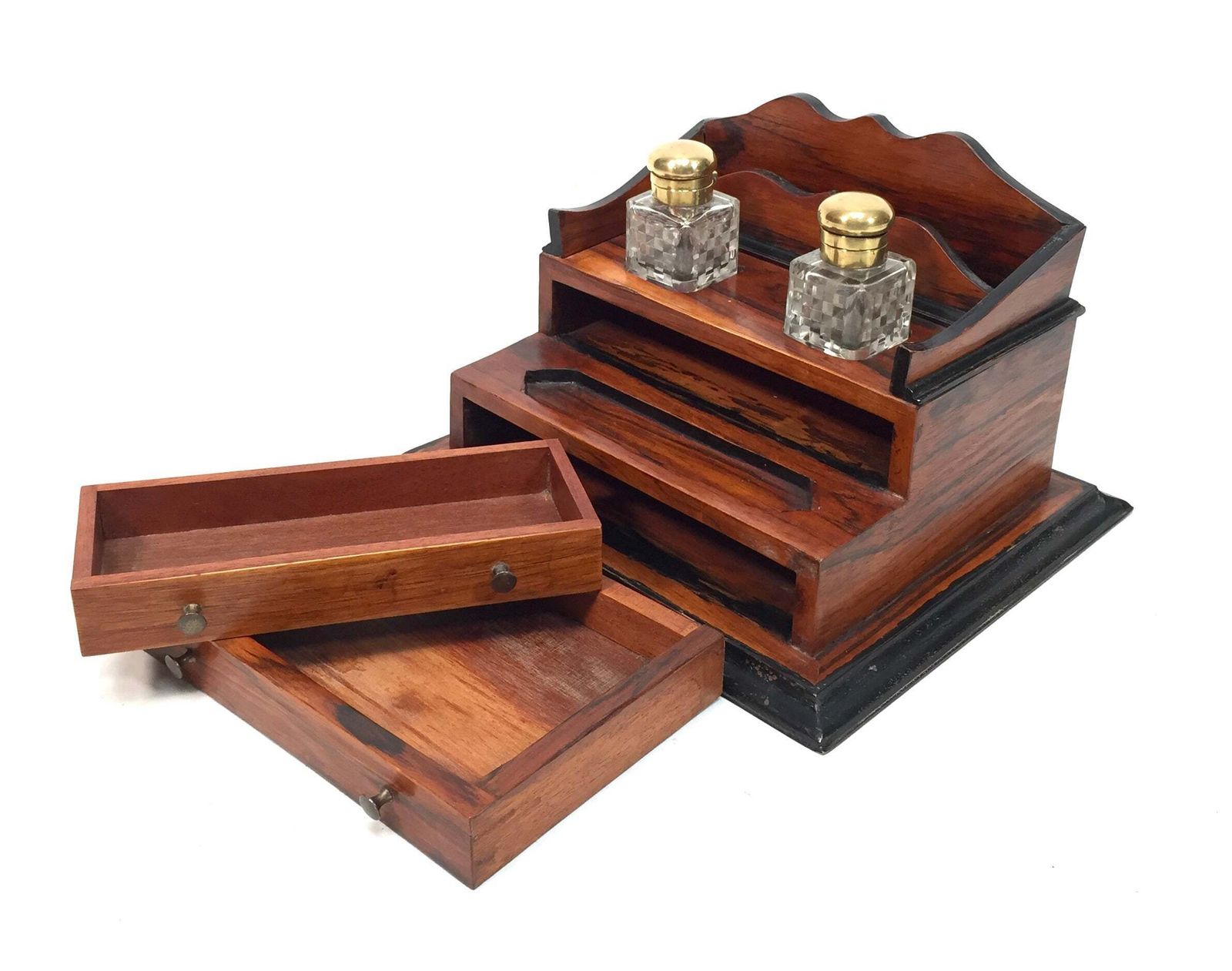 photo for sale Antique Victorian Wooden Desktop Writing Inkstand / Stationery Letter Rack