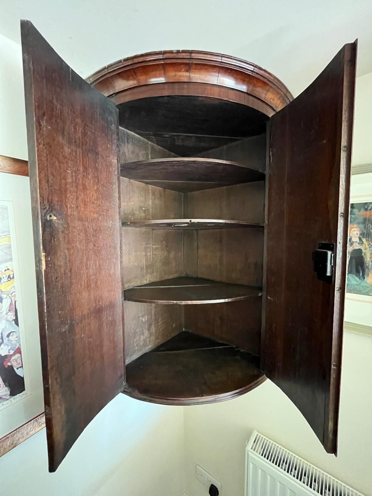Victorian Oak Cross Banded Corner Cupboard With Brass Hinges photo for sale