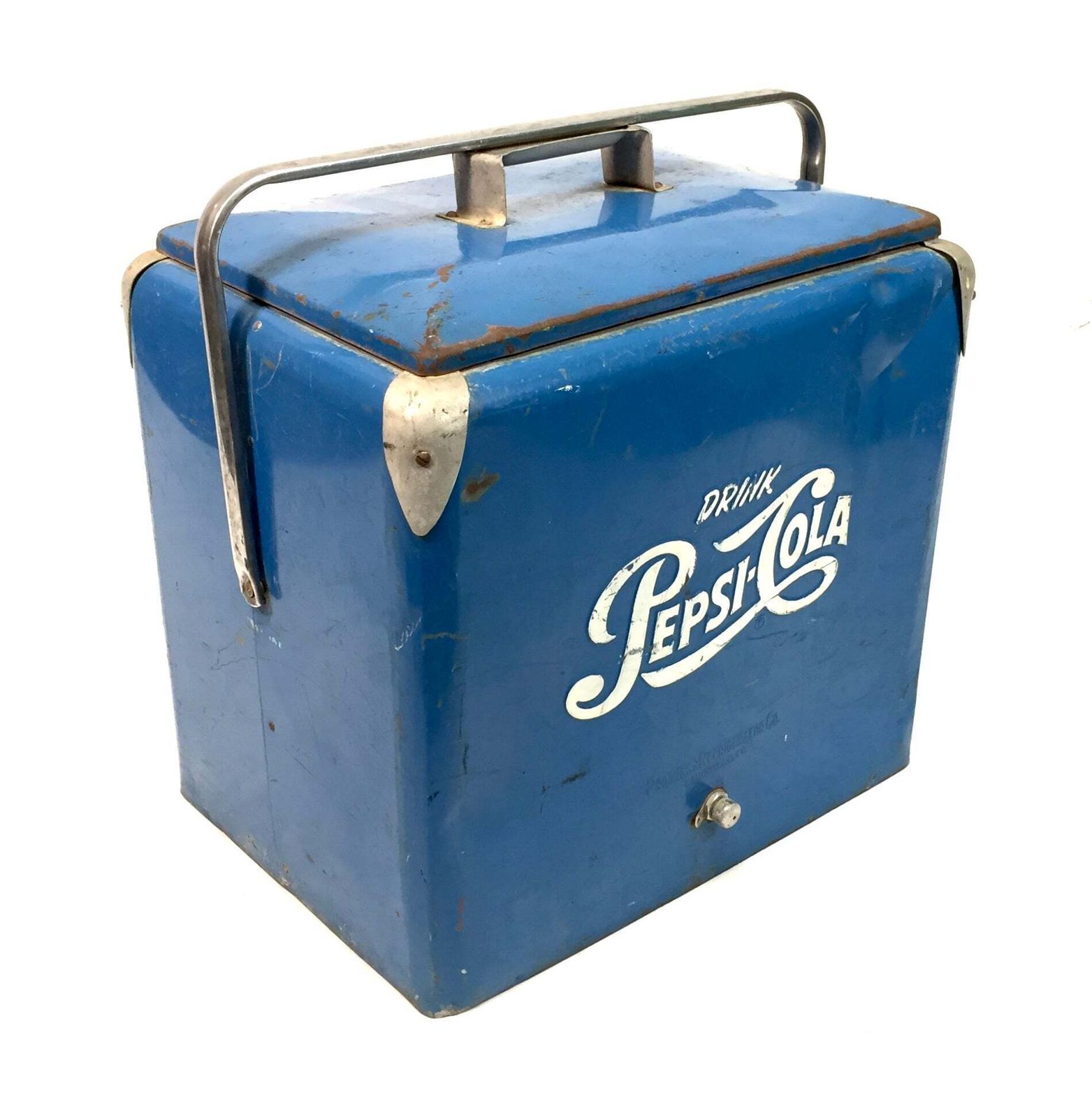 Antique Advertising   Original Blue Metal Pepsi Cola Picnic Cooler Box C.1950