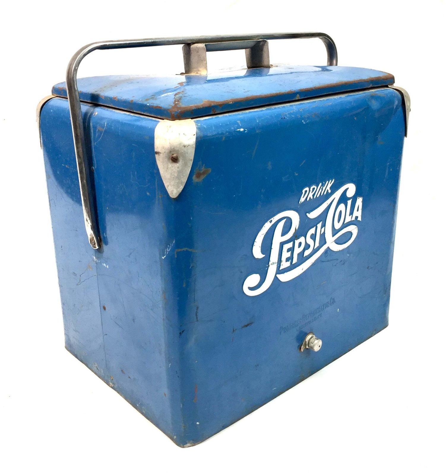 Antique Advertising   Original Blue Metal Pepsi Cola Picnic Cooler Box C.1950 photo Home Decor