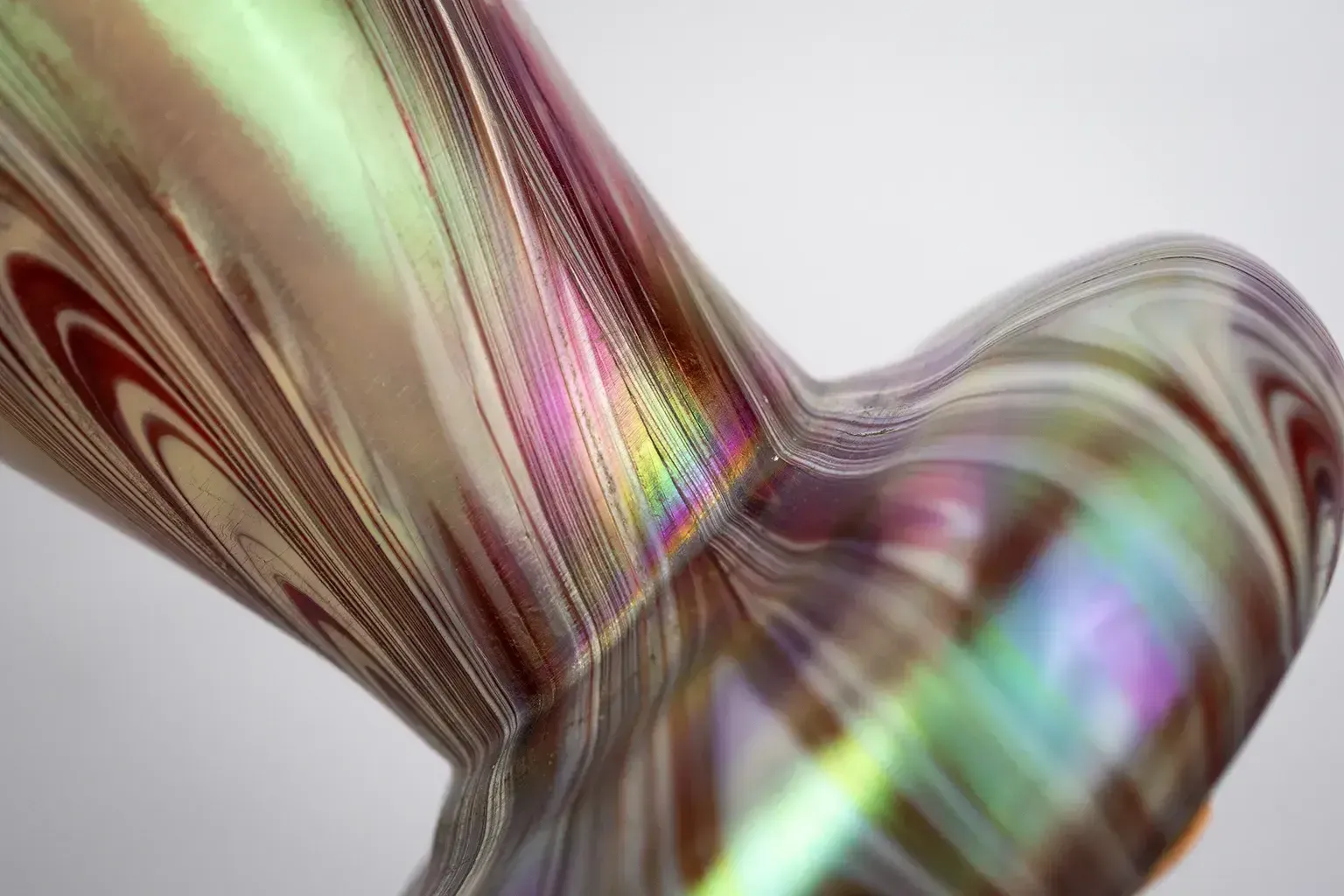 Art Nouveau Vase In Iridescent Marbled Glass, In The Style Of Loetz — Gilt Metal Mount, Bohemia, Circa 1900 photo Home Decor