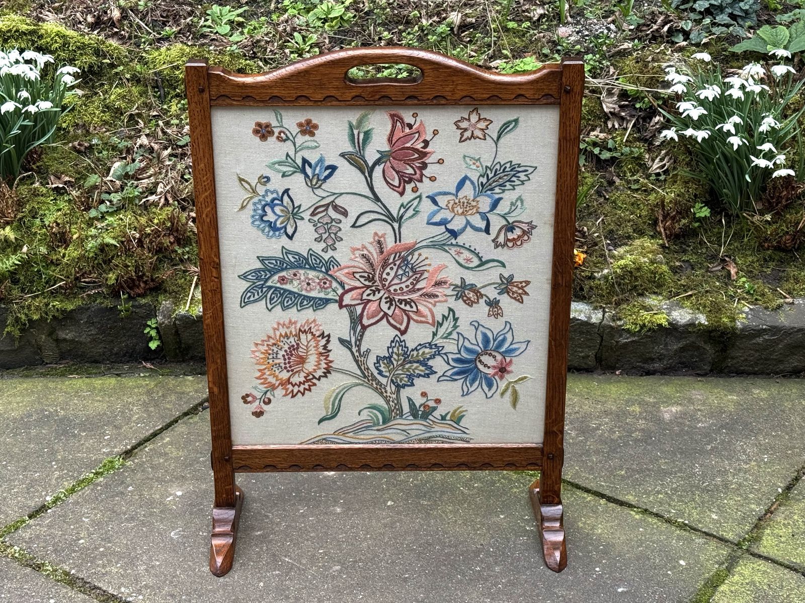 A Rupert / Nigel Griffiths Monastic Carved Oak Fire Screen / Stand photo furniture