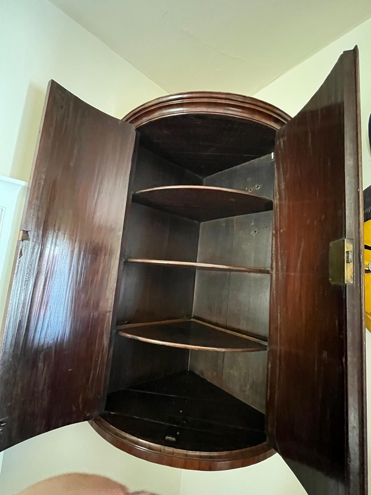 Victorian Mahogany Bow Fronted Corner Cupboard With Brass Hinges And Key Escutcheons photo furniture