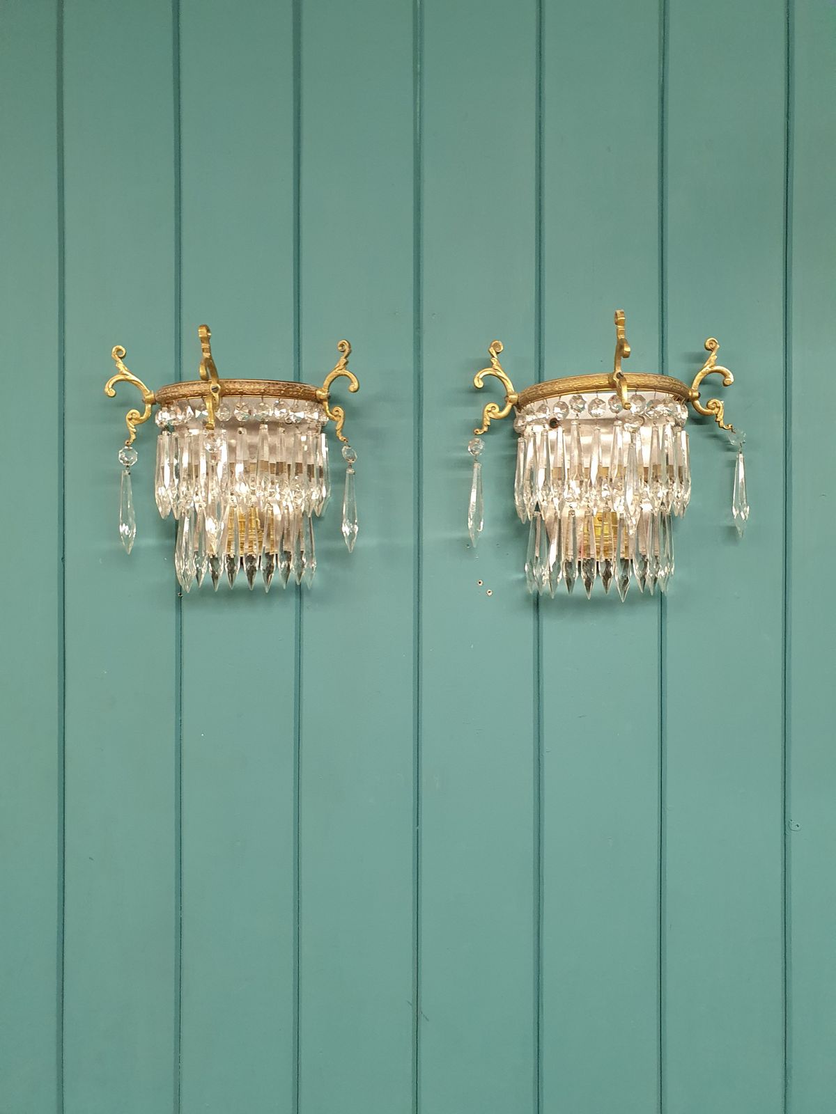 Antique Pair Of Spike Wall Lights With Polished Backs
