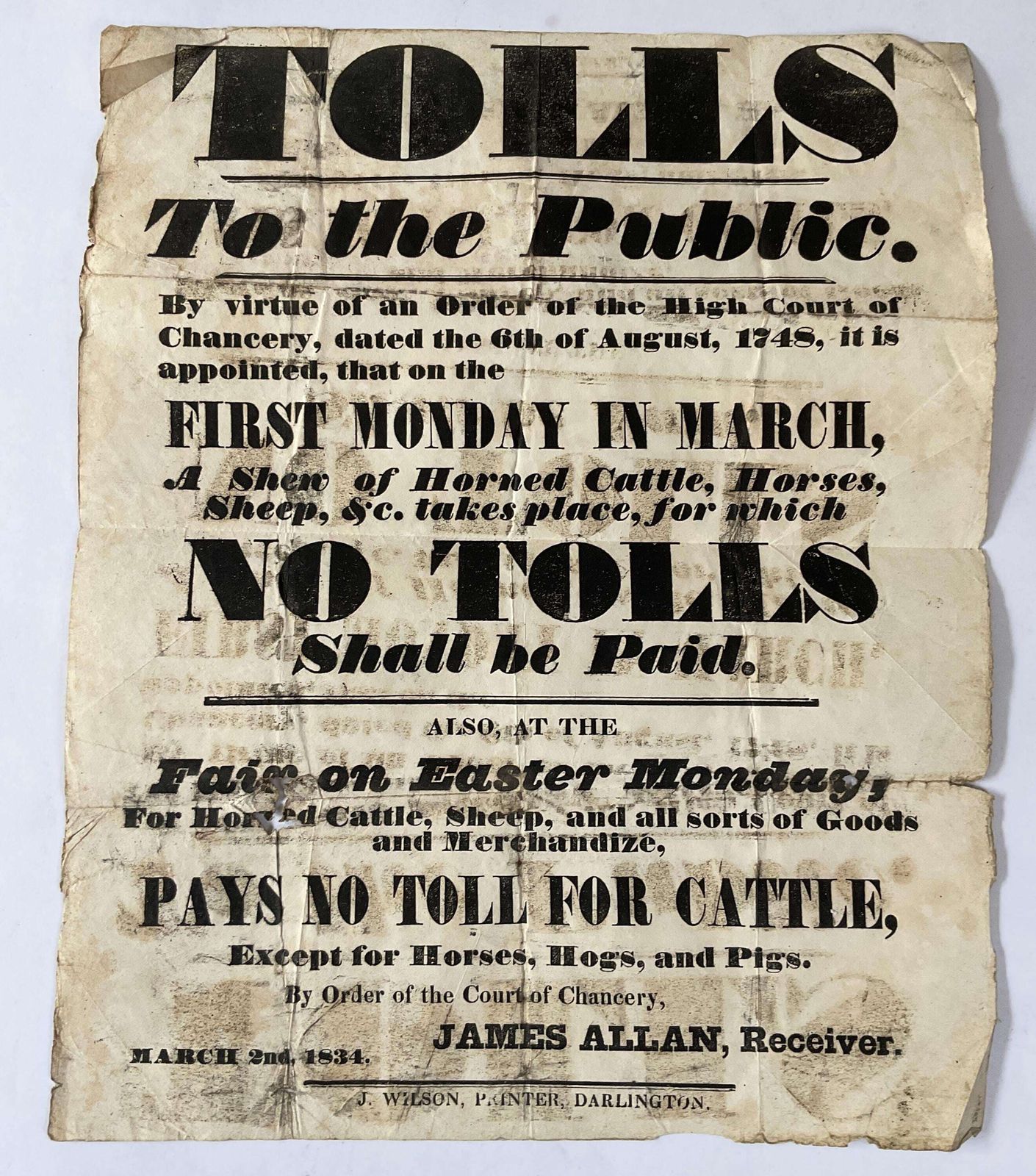 Original 1834 William IV Legal Broadside / Market Toll Notice – Printed In Darlington – Rare Agricultural Ephemera & Unique Wall Art photo furniture