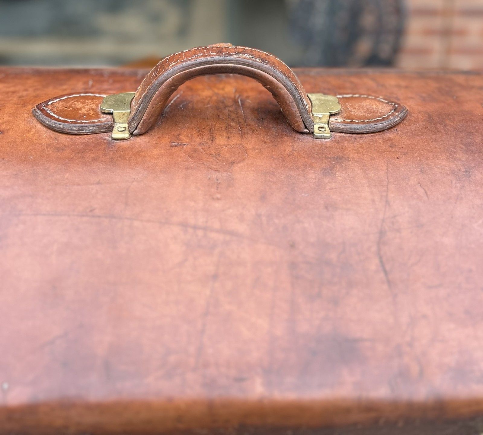 Quality Antique Aged Leather Dome Top Monogrammed Travel Trunk Case Document Box photo vinterior