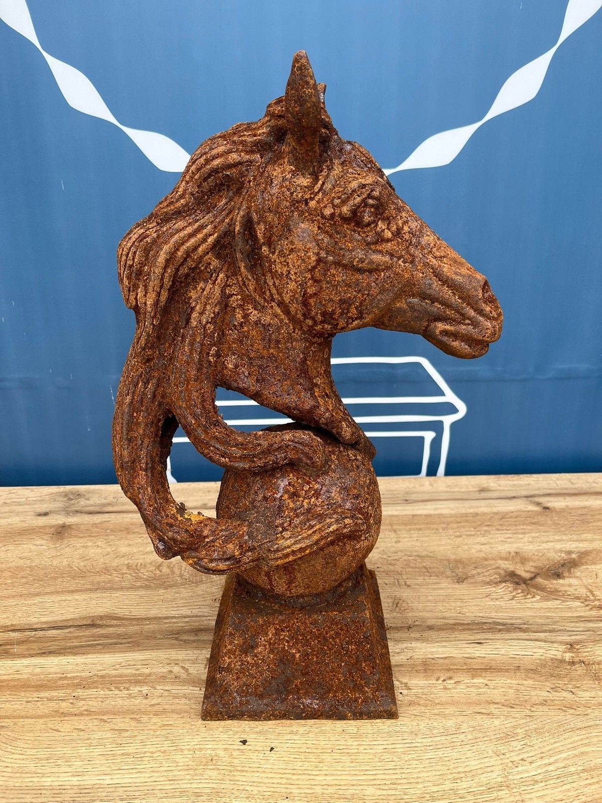 Antique Style Rusty Cast Iron Horse Head Bust Garden Interior Sculpture 12.5kg photo furniture