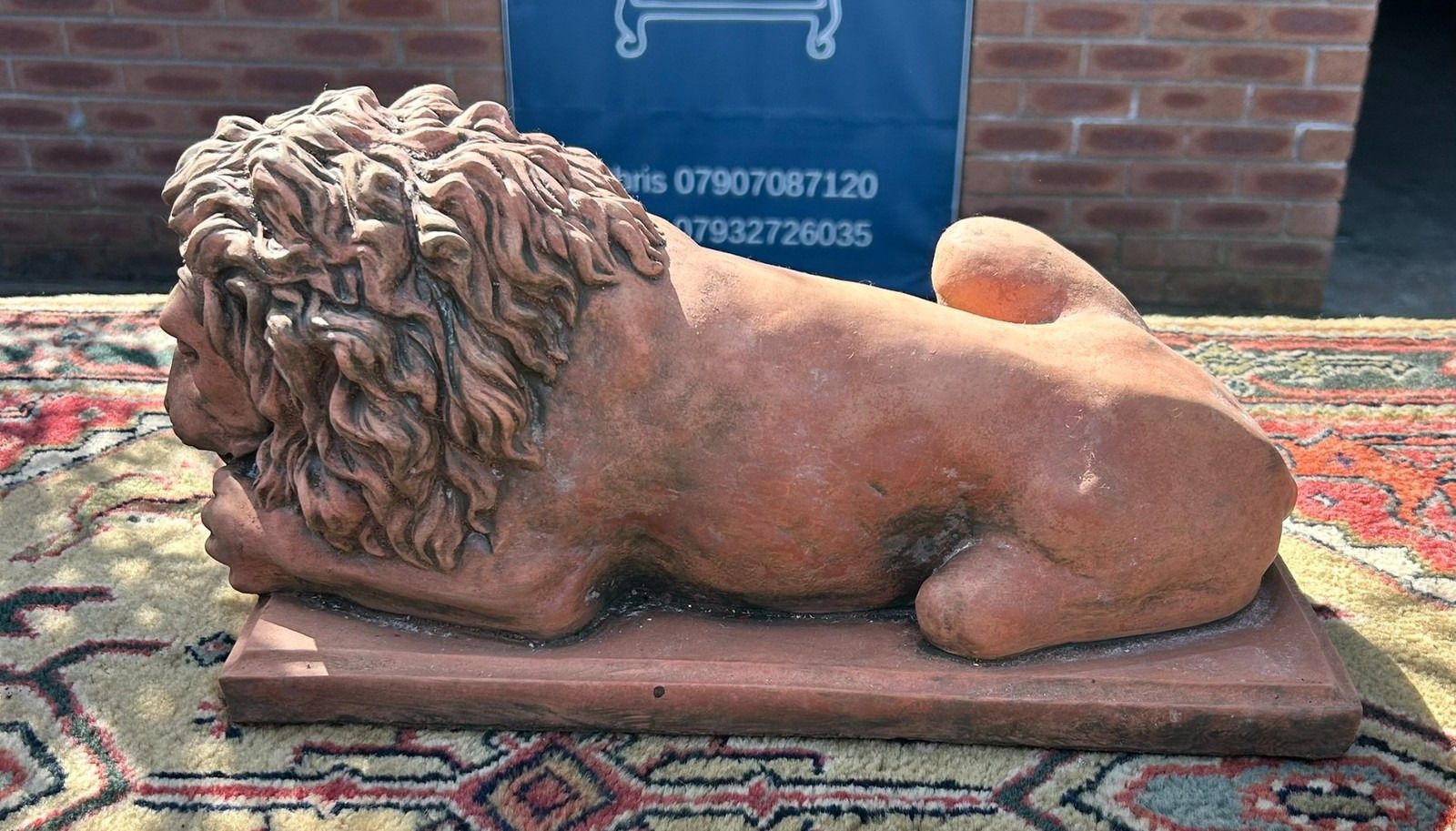 Antique Style Terracotta Stone Lion Garden Interior Sculpture Or Pillar Cap photo vintage