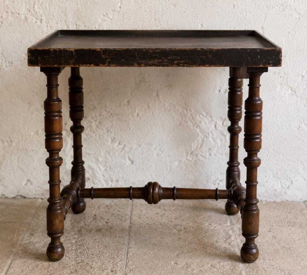 Antique Leather Top Side Table With Bobbin Turned Legs And Stretcher Base photo buy