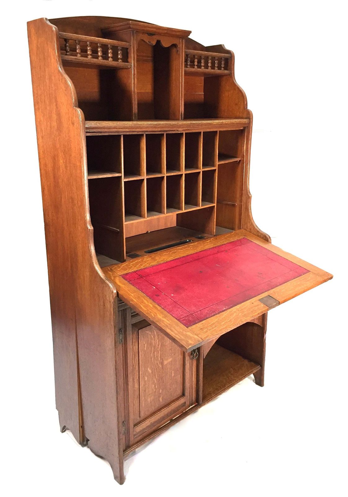 Antique Arts & Crafts Oak Wooden Bureau Storage Cabinet Bookcase By Trevor Page photo Furniture