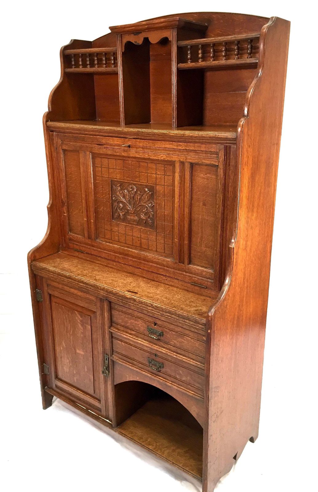 photo vinterior Antique Arts & Crafts Oak Wooden Bureau Storage Cabinet Bookcase By Trevor Page