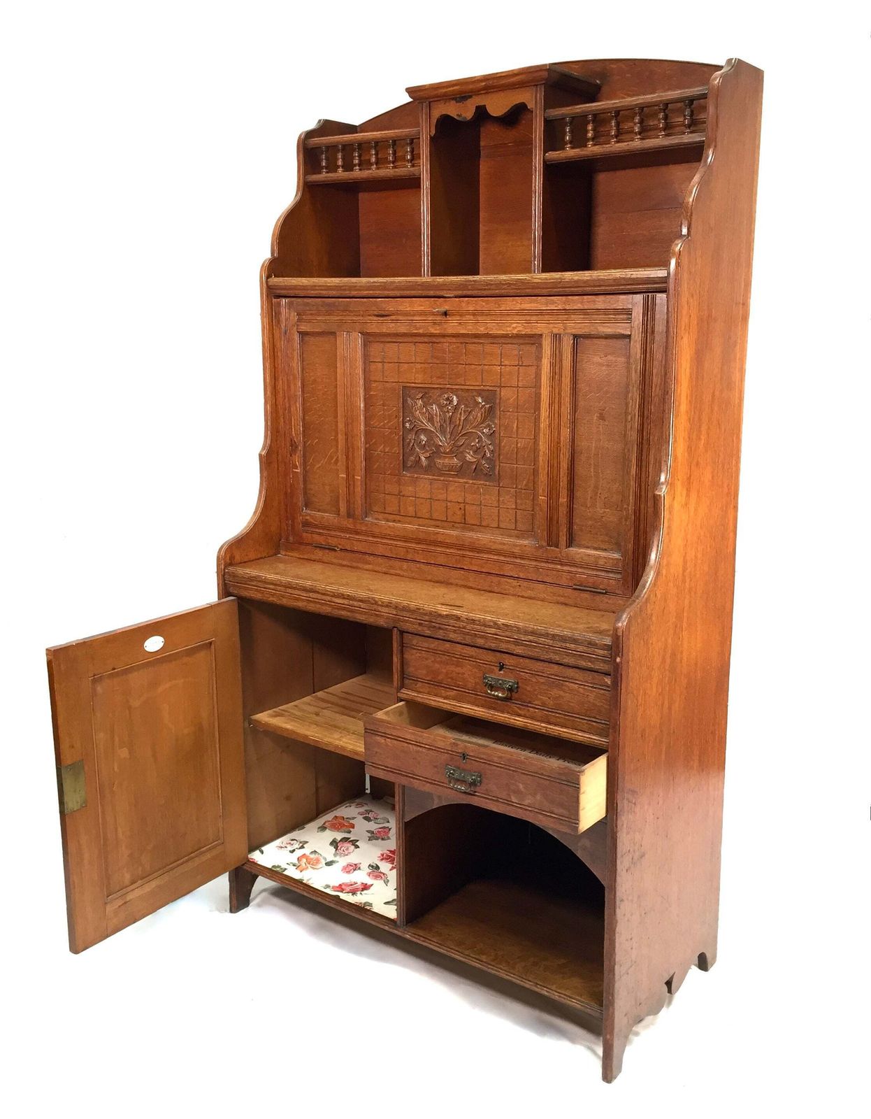 photo vintage Antique Arts & Crafts Oak Wooden Bureau Storage Cabinet Bookcase By Trevor Page