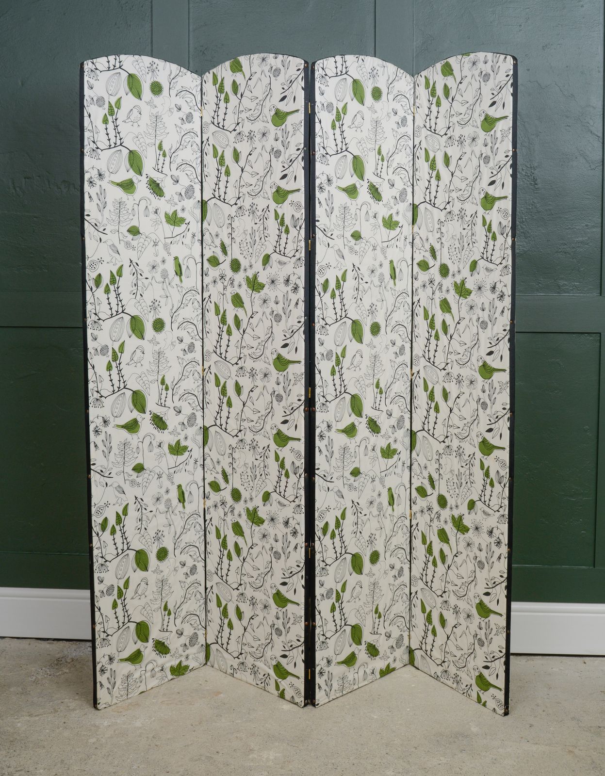 Fabric Panel Folding Room Divider With Ikea Green Birds Fabric photo furniture