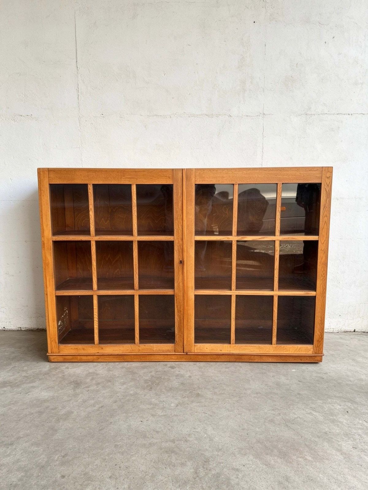 Early 1900s Oak Double Glass Door Display Bookshelf photo furniture