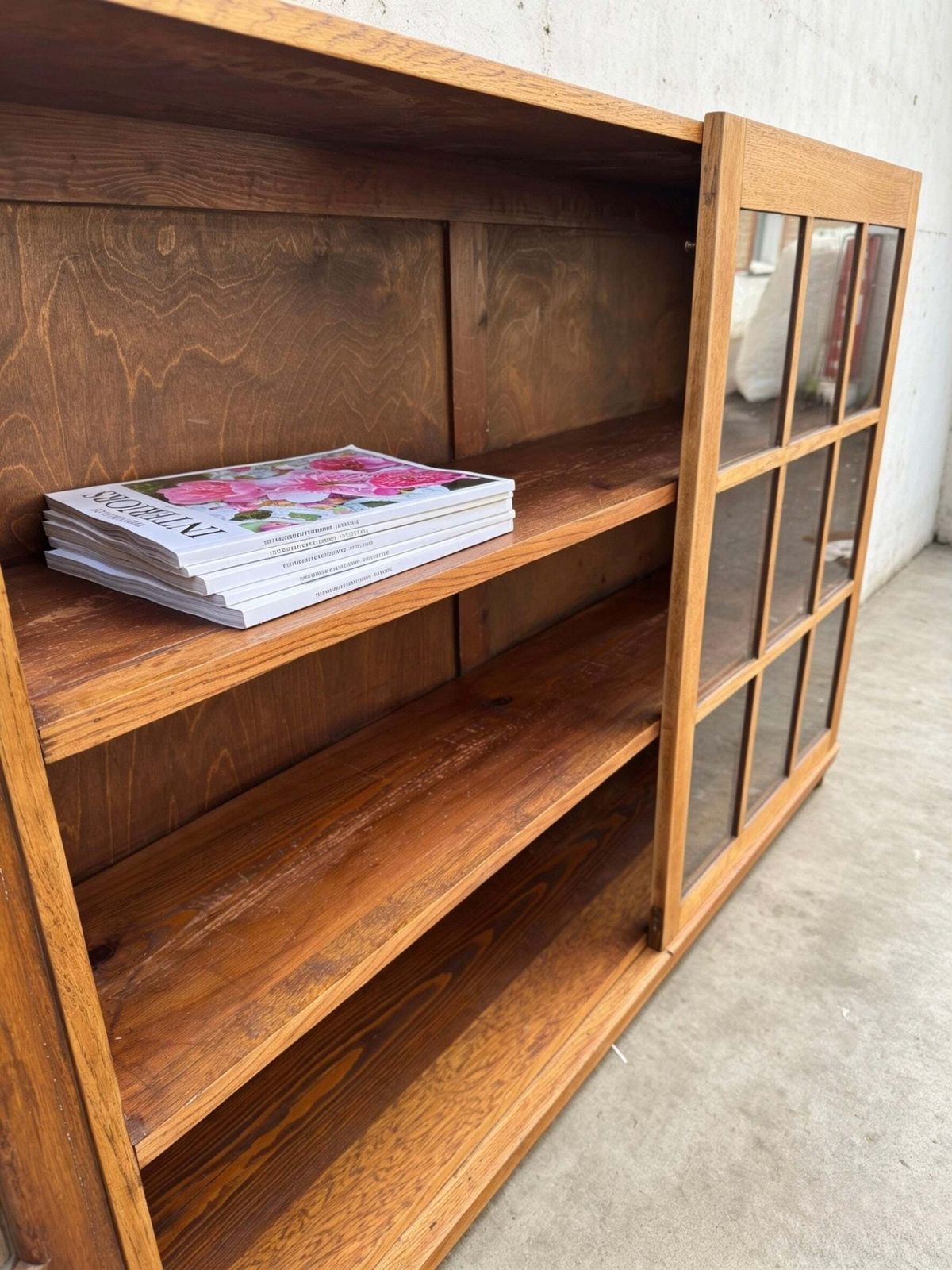 photo furniture Early 1900s Oak Double Glass Door Display Bookshelf