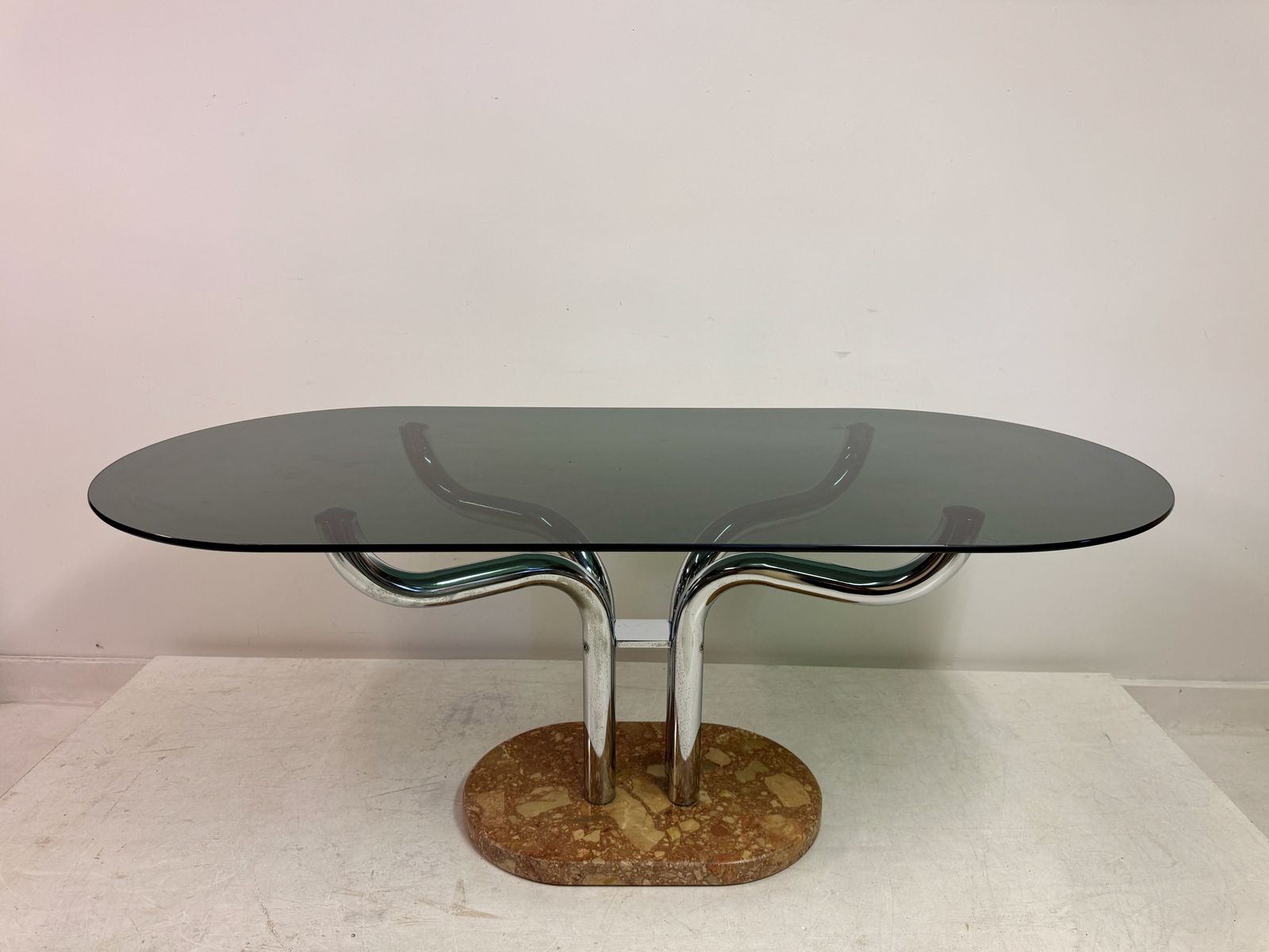 Furniture 1970s Italian Smoked Glass, Chrome And Marble Italian Dining Table By Guido Faleschini photo