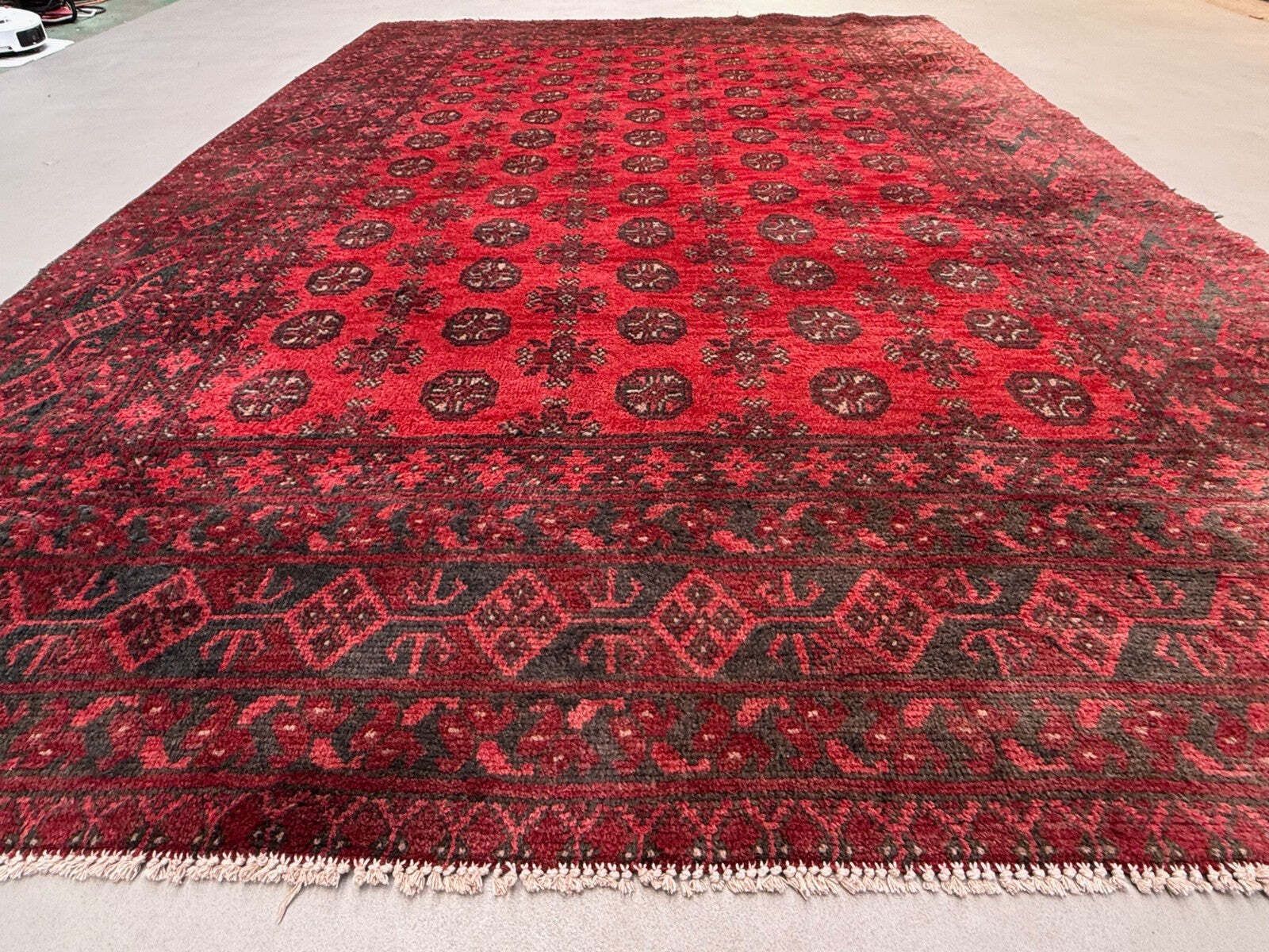 Vintage Afghaans Turkoman dorpsvloerkleed 195x280 cm, rood, zwart tribaal groot 2541 photo furniture