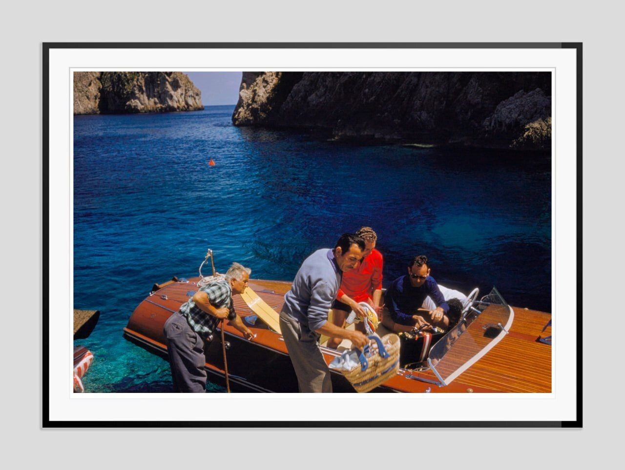 Toni Frissell 'Capri Riva Boat Picnic' Archival Pigment Print Framed In Black photo furniture