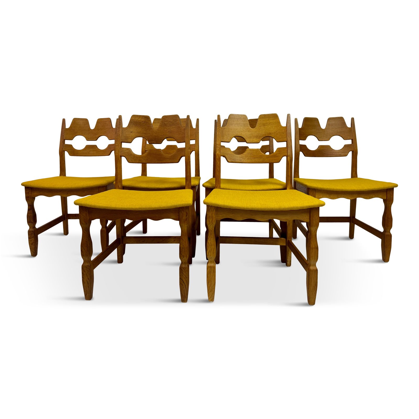 Set Of Six Mid Century Danish Razorblade Oak Dining Chairs By Henning Kjaernulf 1960s