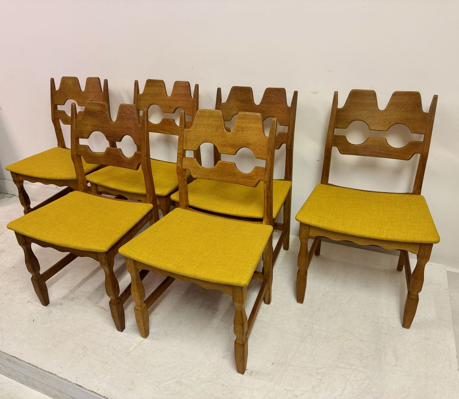 Set Of Six Mid Century Danish Razorblade Oak Dining Chairs By Henning Kjaernulf 1960s photo 3695.0