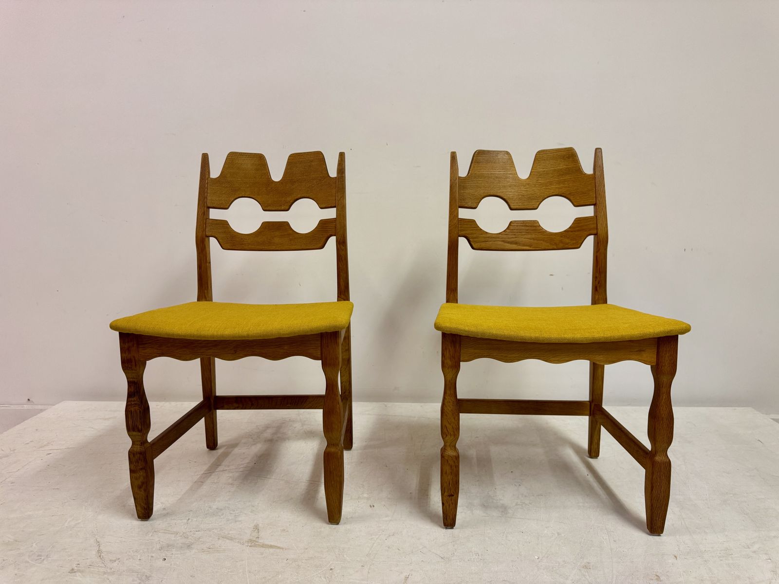 Furniture Set Of Six Mid Century Danish Razorblade Oak Dining Chairs By Henning Kjaernulf 1960s photo